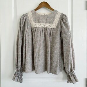 Moodie Ditsy Floral Lace Smocked Blouse Small